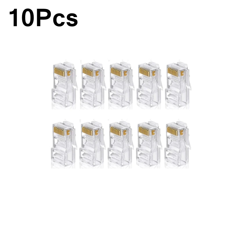 PC Hardware Cable Adapter CAT5e RJ45 Pass Through Modular Plug Network Connector RJ-45 UTP 30μ 1.2mm Hole End for Ethernet Cable