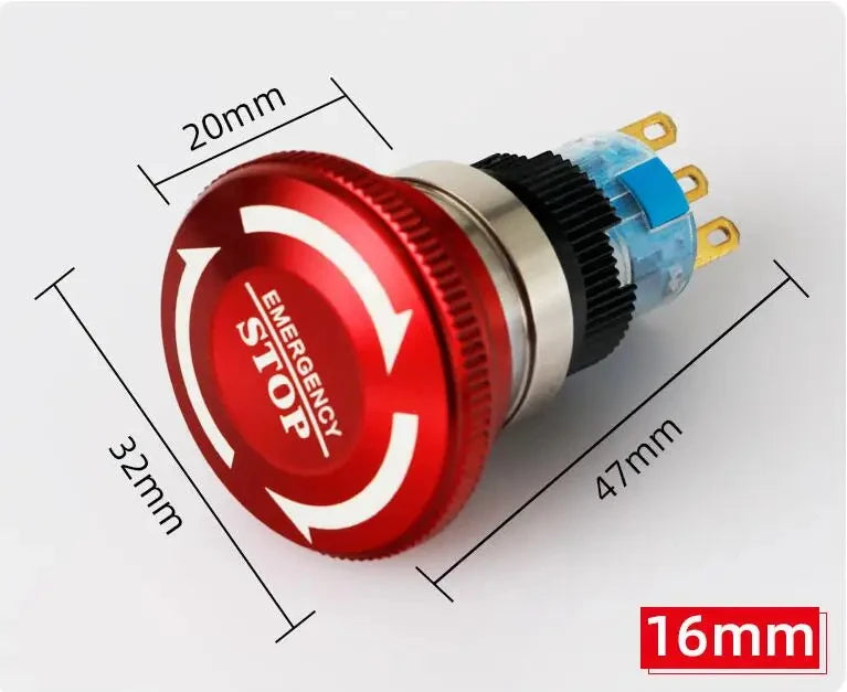 16/19/22mm Metal Emergency Stop Button Switch Stainless Steel Anti-slip Waterproof Rotation Socket 12/220V Stop Momentary