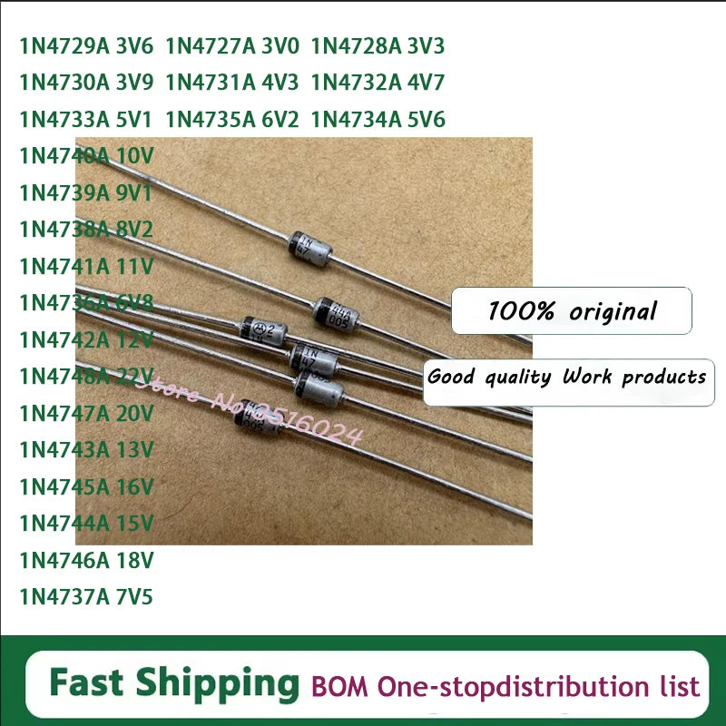 100pcs 1W Zener diode DO-35 1N4728A 3V3 1N4727A 3V0 1N4733A 5V1 1N4732A 4V7 1N4731A 4V3 1N4730A 3V9 1N4729A 3V6