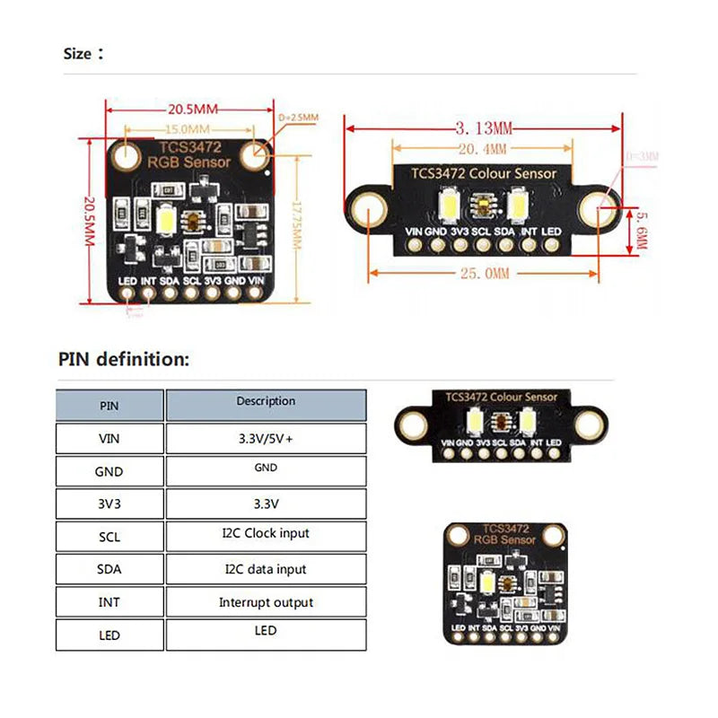 Color Recognition Sensor TCS230 TCS3200 Bright Light Sensor For Arduino STM32 DC 3.3/5V