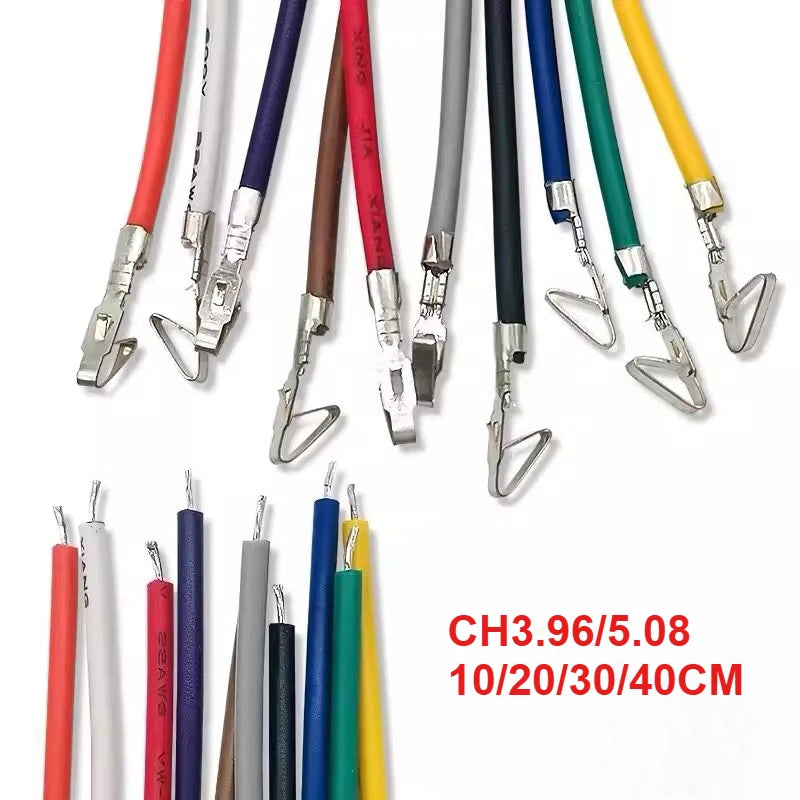 100PCS CH3.96 Pitch Electronic Terminal Wire Single/Double Head 5.08 Universal 20AWG Color Connection Harness 10/20/30/40CM