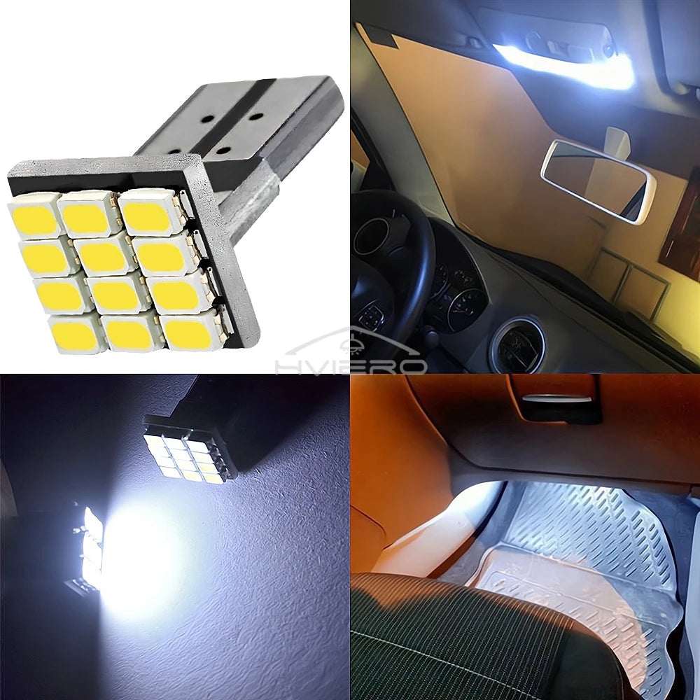 10PCS T10 W5W 12SMD 1206 Car Wedge White LED DC 12V Canbus No Error Decoder External Lights License Plate Lamp Corner Backup Led