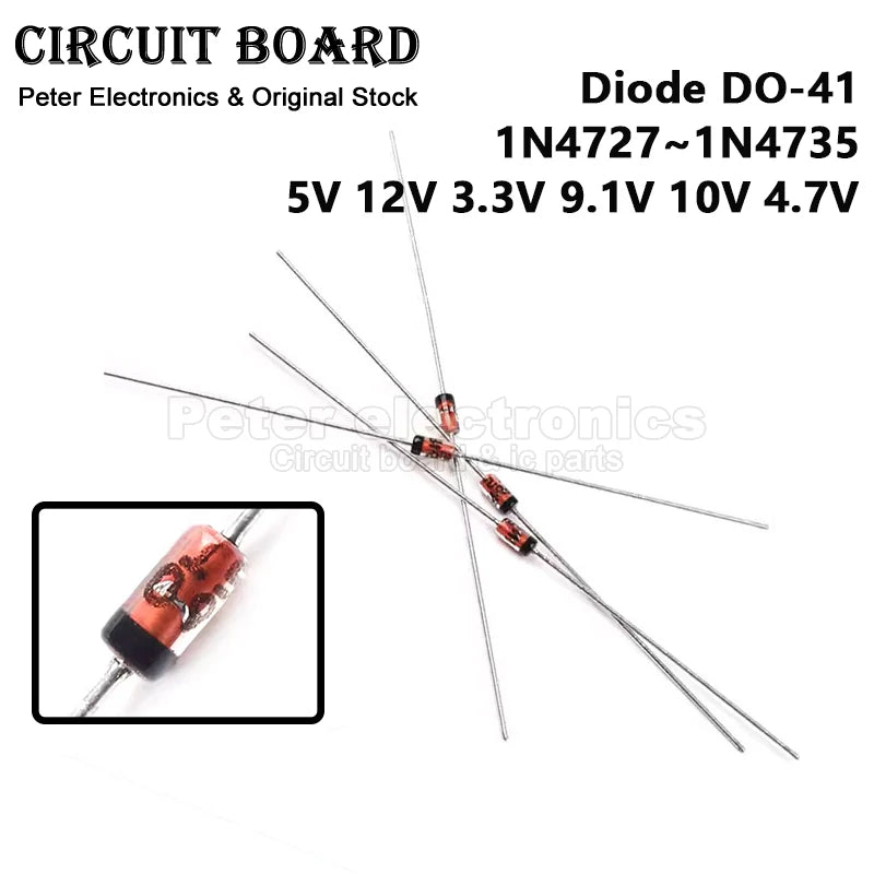 (20PCS) Zener Diode 5V 12V 3.3V 9.1V 10V 4.7V DO-41 1N4727 1N4733 1N4742 1N4739 1N4740 1N4732 1N4728 1N4744 1N4735 Rectification