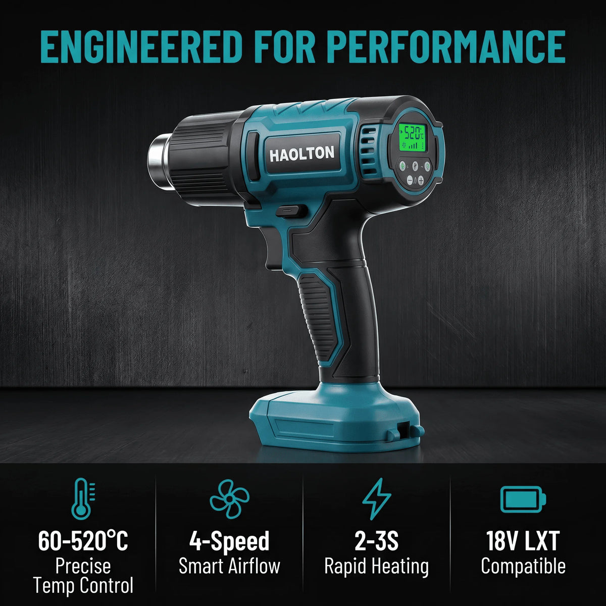 HAOLTON Gun Industrial Handheld Electric Heat Gun Temperatures Heat Gun Cordless Hot Air Adjustable 18V Battery