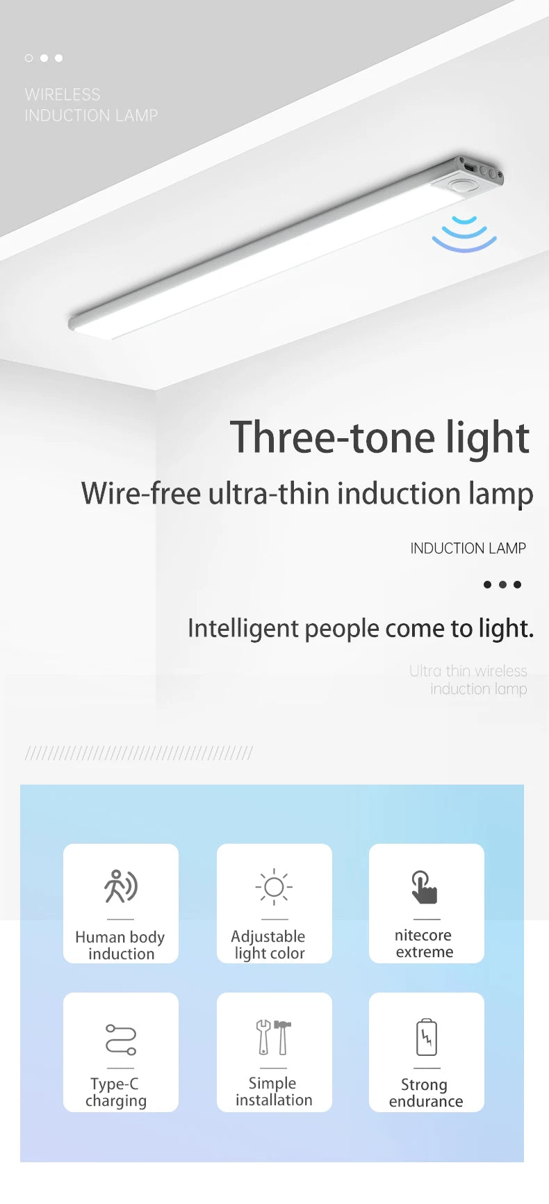 LED Night Light 20/30/40/60CM Motion Sensor Wireless USB Cabinet Night Light Wardrobe Lamp For Kitchen Cabinet Bedroom Wardrobe