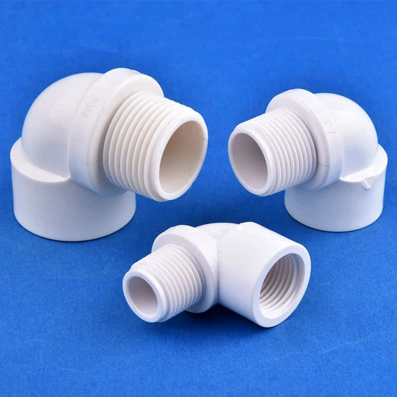 1/2" 3/4" 1" White PVC 90° Elbow Connector Female-Male Thread Garden Irrigation Supply Pipe Joint Aquarium Fish Tank DIY Tools