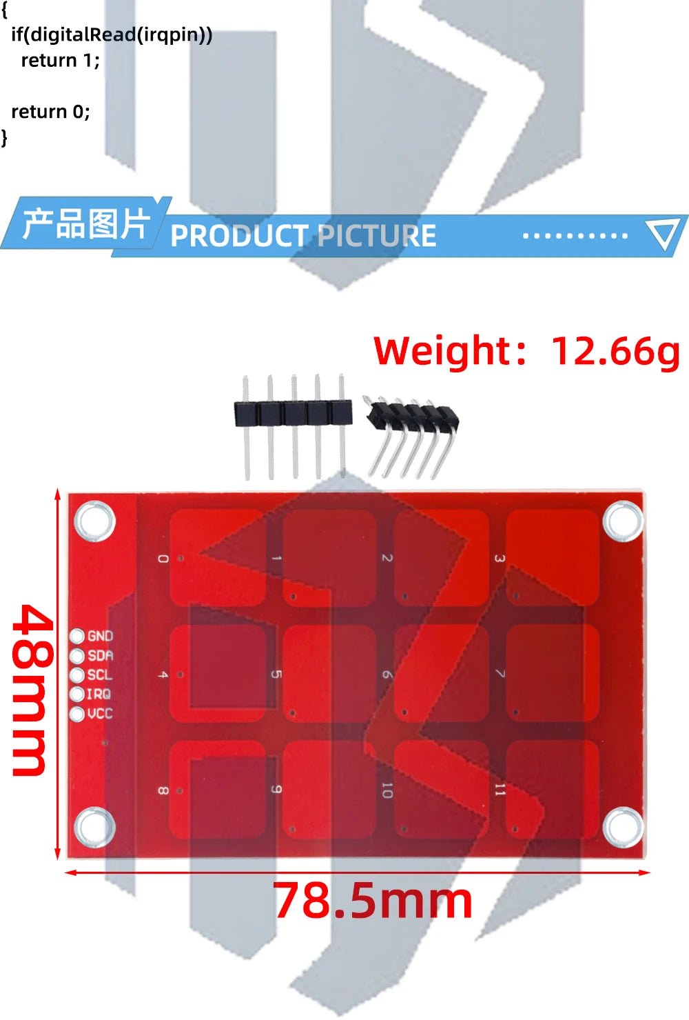 Capacitive Touch Sensor Keypad (MPR121): 12 Buttons, I2C Interface –for Arduino-Ready Module