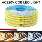5m 10m 20m 30m COB LED Strip Light 220V Flex Tape Lamp with IC Chip High Bright 240 LEDs Linear Lighting RA90 Warm Natural White