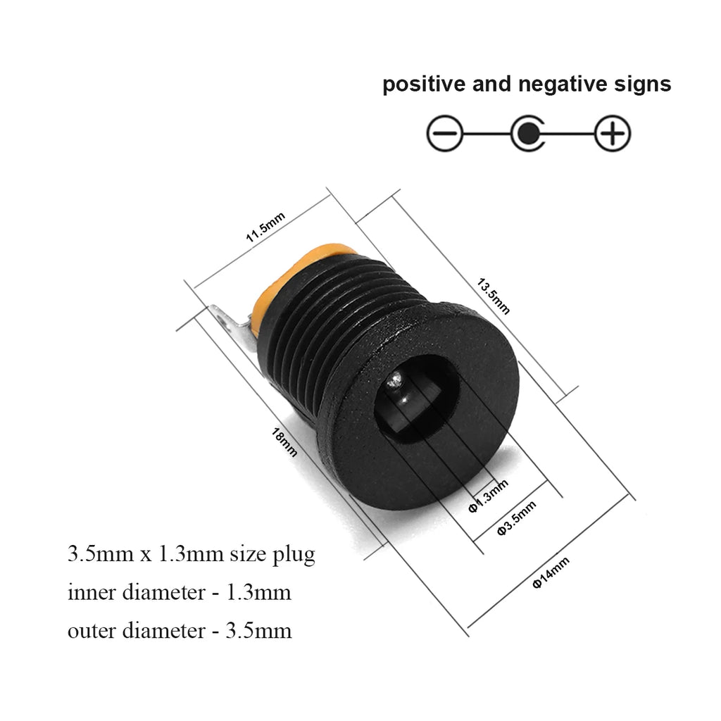 1/3/5/10Pcs DC Power Supply Jack Socket Female Panel Mount Connector 5.5mm 2.1mm Plug Adapter 2 Terminal Types 5.5x2.5mm
