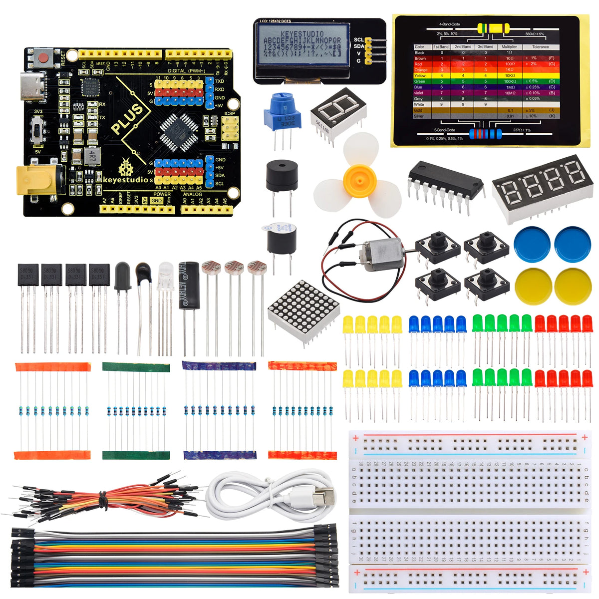 Keyestudio Starter Kit For Arduino PLUS Uno Projects DIY Scratch Graphical Programming 20 Projects (With PLUS Uno Board or Not)