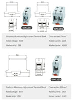 Aluminum Distribution Block Din Rail Mounting WKL 50/95/150/240 mm² Cable Power Connector Terminal Block Box
