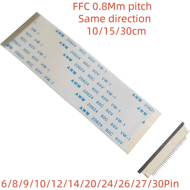 5PCS FFC/FPC Flat Flexible Cable 0.8MM Pitch Same Direction 6P8P12P16P 18P 22P 24P 30P 36P 40P Electronic Product Cable