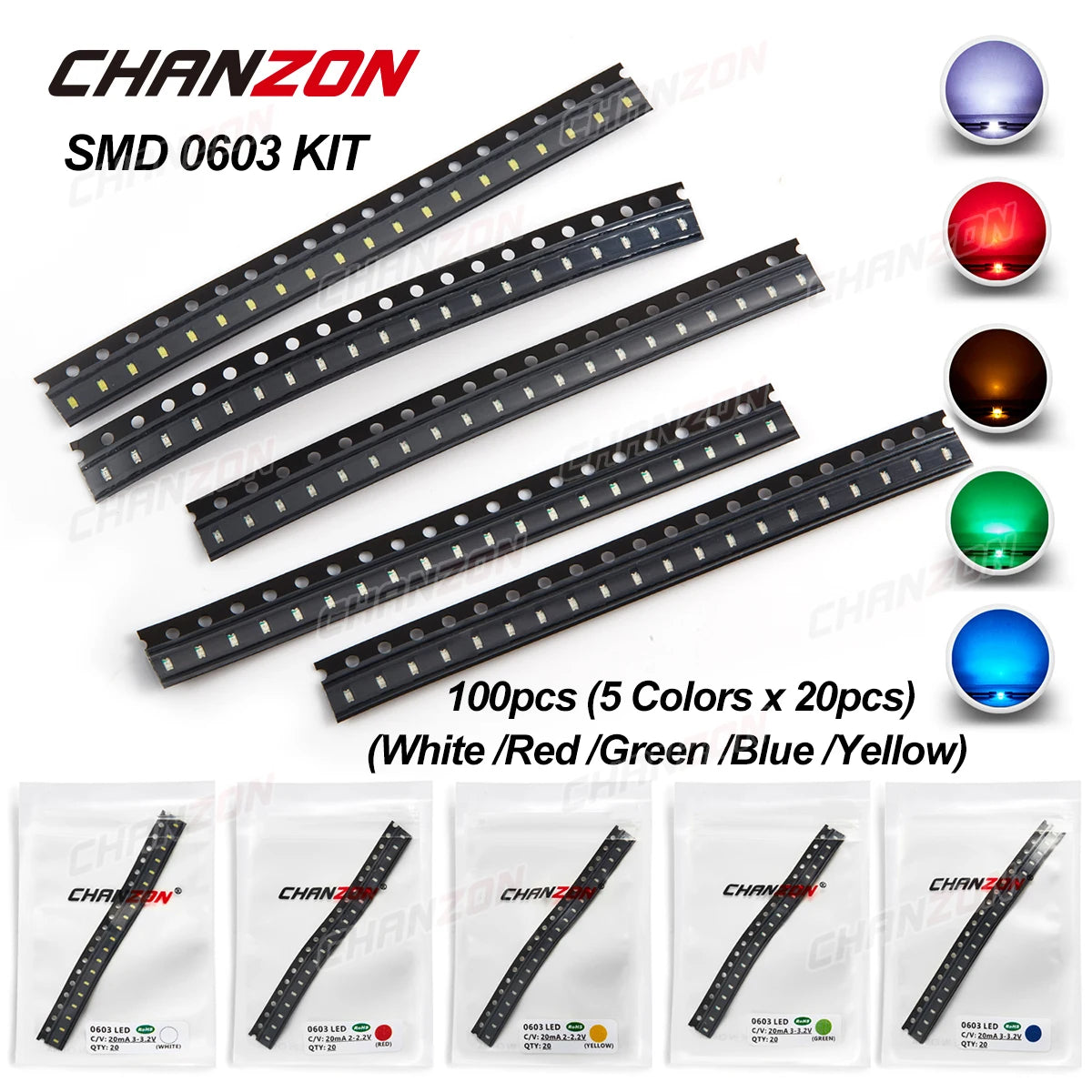 0603 SMD LED Emitting Diode Kit Lamp Chip Light Beads Warm White Red Green Blue Yellow Orange UV Pink RGB Micro 3V SMT