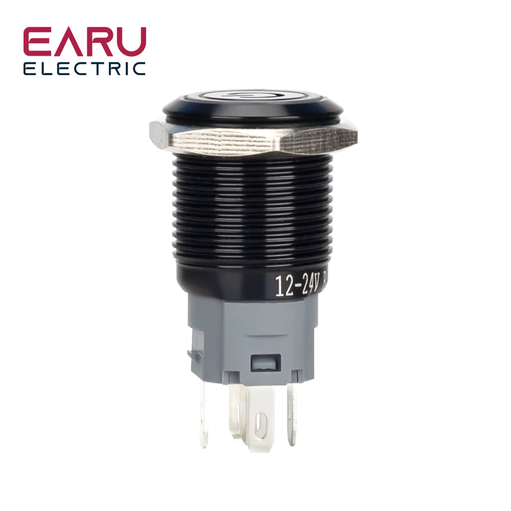12/16/19/22mm Waterproof Metal Push Oxidized Black Button Switch LED Light Momentary Latching Car Engine Power Switch 5V 12V 24V