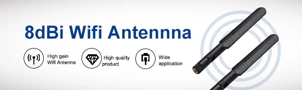2 X 8dBi 2.4GHz 5.8GHz Dual Band WiFi Antenna RP-SMA Male +2 X 15CM I-P-E-X-1 to RP-SMA Female Pigtail Cable for Wireless Router