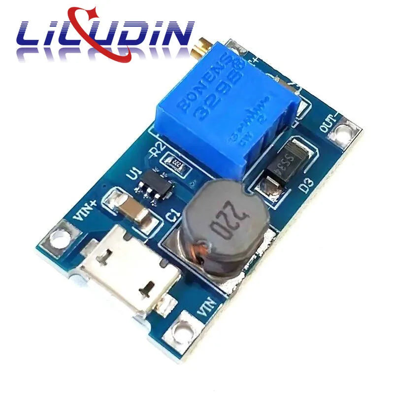 MT3608 DC-DC Adjustable Boost Module 2A Boost Plate Step Up Module with MICRO USB 2V-24V to 5V 9V 12V 28V