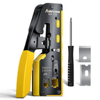 AMPCOM rj45 Crimper CAT7 Crimping Tool for Pass Through RJ11 RJ 45 Connector CAT6 CAT5E Modular Plugs With Wire Stripper Cutter