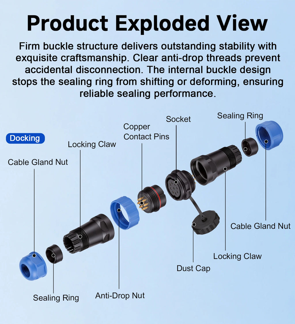 SP13 Connector Waterproof IP68 2pin 3pin 4pin 5pin 6pin 7pin Docking Male Plug Female Socket Cable Plug and Socket Connectors