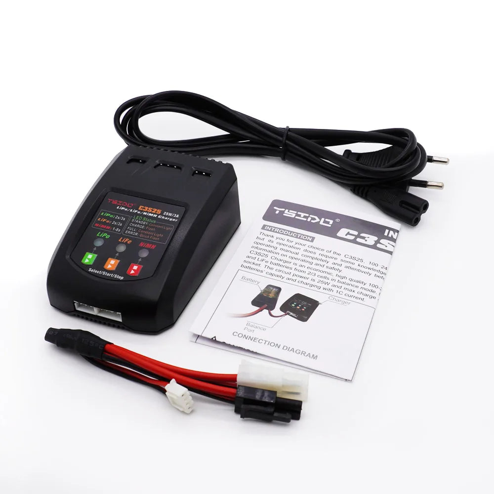 C3S25 25W/3A Mini Charging Balance Charger EU/US Plug for RC 7.4V-11.1V 2-3s Lipo NiMh Battery Remote Control Toy Car Charger