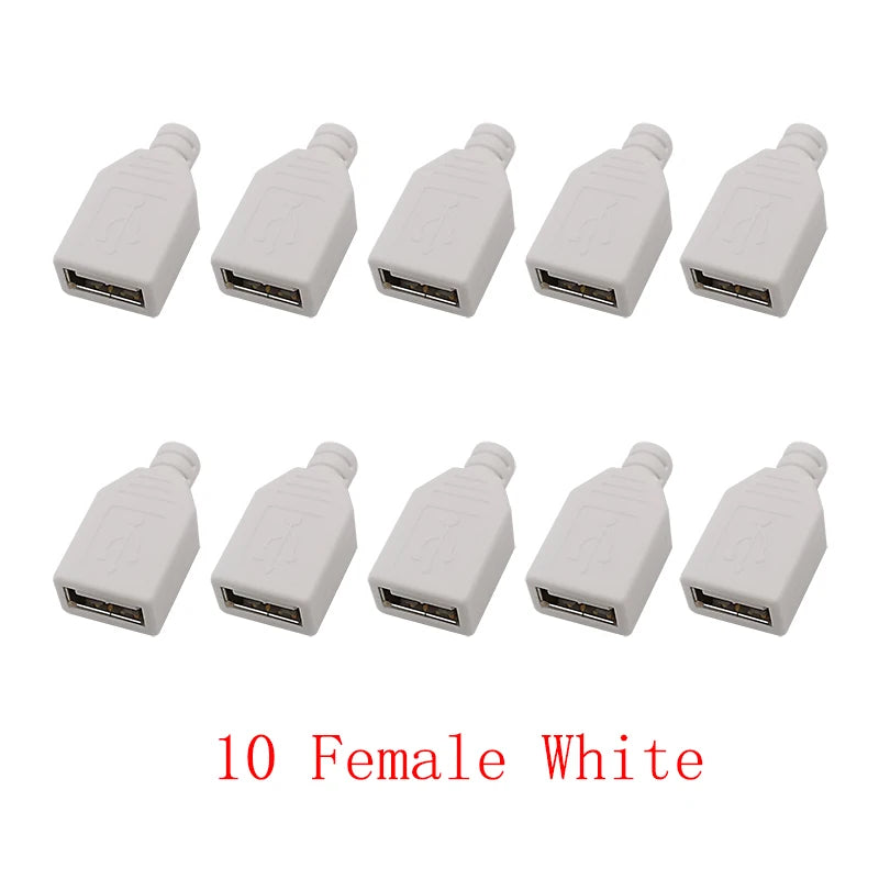 10Pcs USB 2.0 Type A Male Plug/Female Socket 4 Pin Soldering Connector USB Port Charging Data Cable Repair DIY Assembly Adapter
