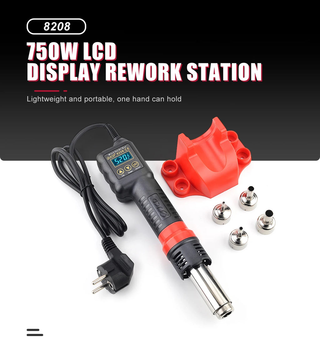 JCD Micro 750W Hot Air Gun Soldering Welding Rework Station with LCD Digital Display All-in-one Heat Gun for BGA IC Soldering Tools