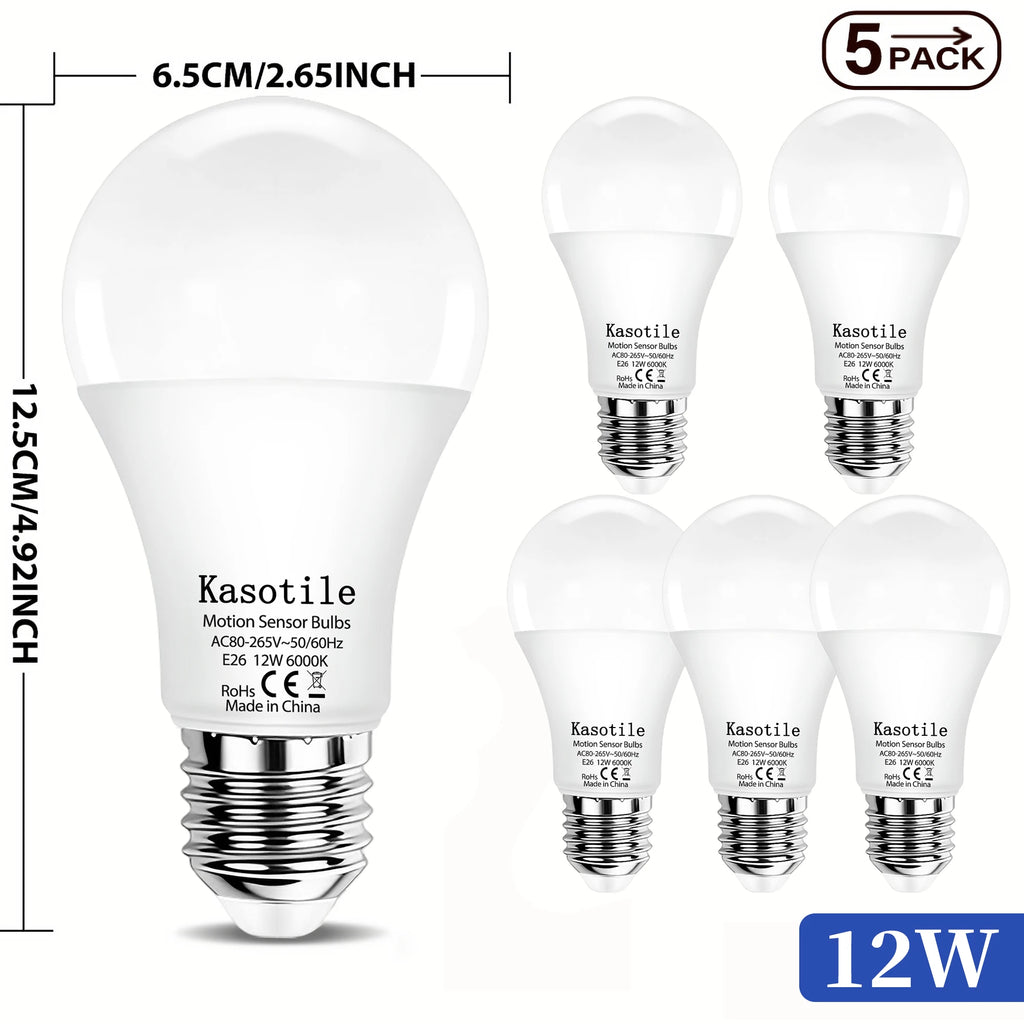 5/10 PACK 9W 12W Motion Sensor LED Bulbs E27 AC 80-265V Auto Dusk ON Dawn OFF Cold Warm Light for Garden Porch Outdoor Lighting