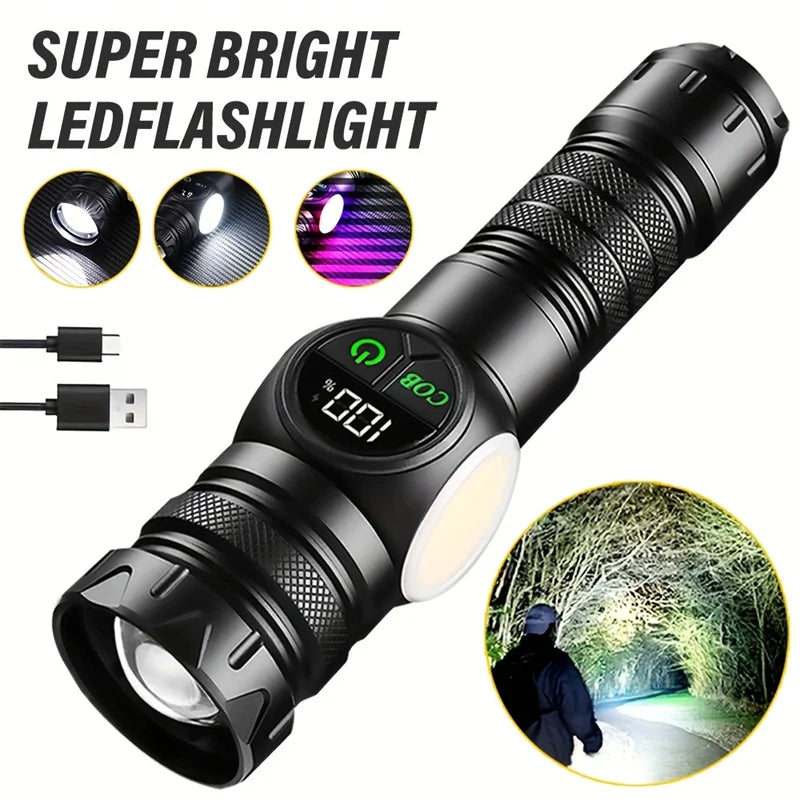 High Strong Power LED Flashlights USB Rechargeable Magnetic Tactical Torch With COB Side Light Camping Fishing Zoom Lantern