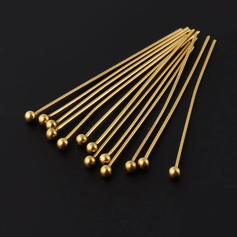 100pcs/Lot Golden Color Stainless Steel Ball Head Pins PVD Needle Pin DIY Jewelry Accessories Base De Aretes Acero Inoxidable