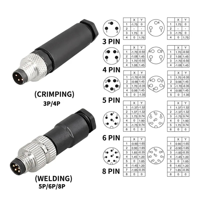 M8 Sensor Connector Screw Connection Metal A Code 3pin/4pin Non-welding 5pin 6pin 8pin Weld IP68 Straight Waterproof Connectors