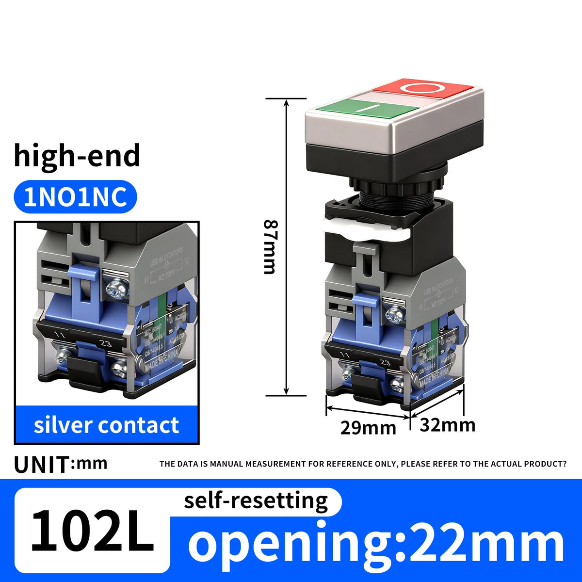 10Pcs 22MM Momentary Double Head Push Button with Signal Lamp On/Off Start/Stop,LED Light 12V 24V 110V 220V 380V optional