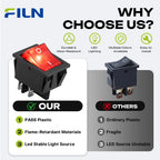 FILN 20A Rocker Switch 4 Pin ON-OFF 12V-24V 110V-220V Illuminated LED Power Switch PA66 Flame Retardant Marine Car Switch