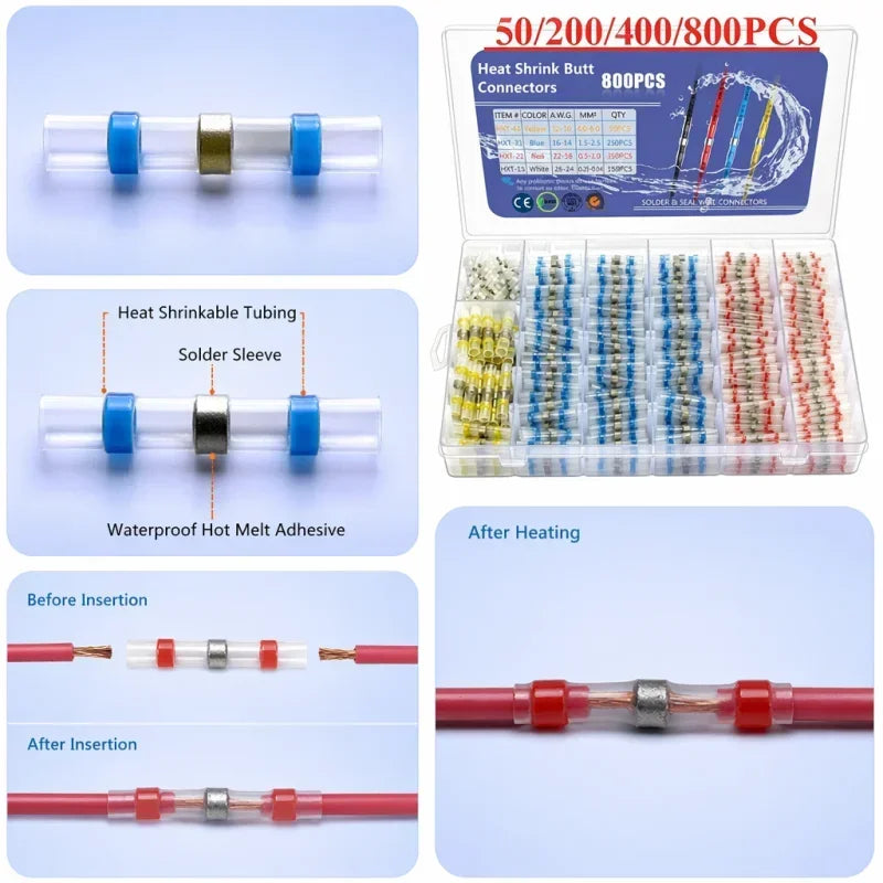 Waterproof Solder Seal Heat Shrink Butt Connectors Lug Terminals Insulated Electrical Wire Homework Equipment Heat Shrink Tube