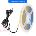 5V USB 3mm PCB COB LED Strip Light with Switch Dimmer Remote Control 320 LEDs High Density Linear Lighting Flexible Tape Lamp