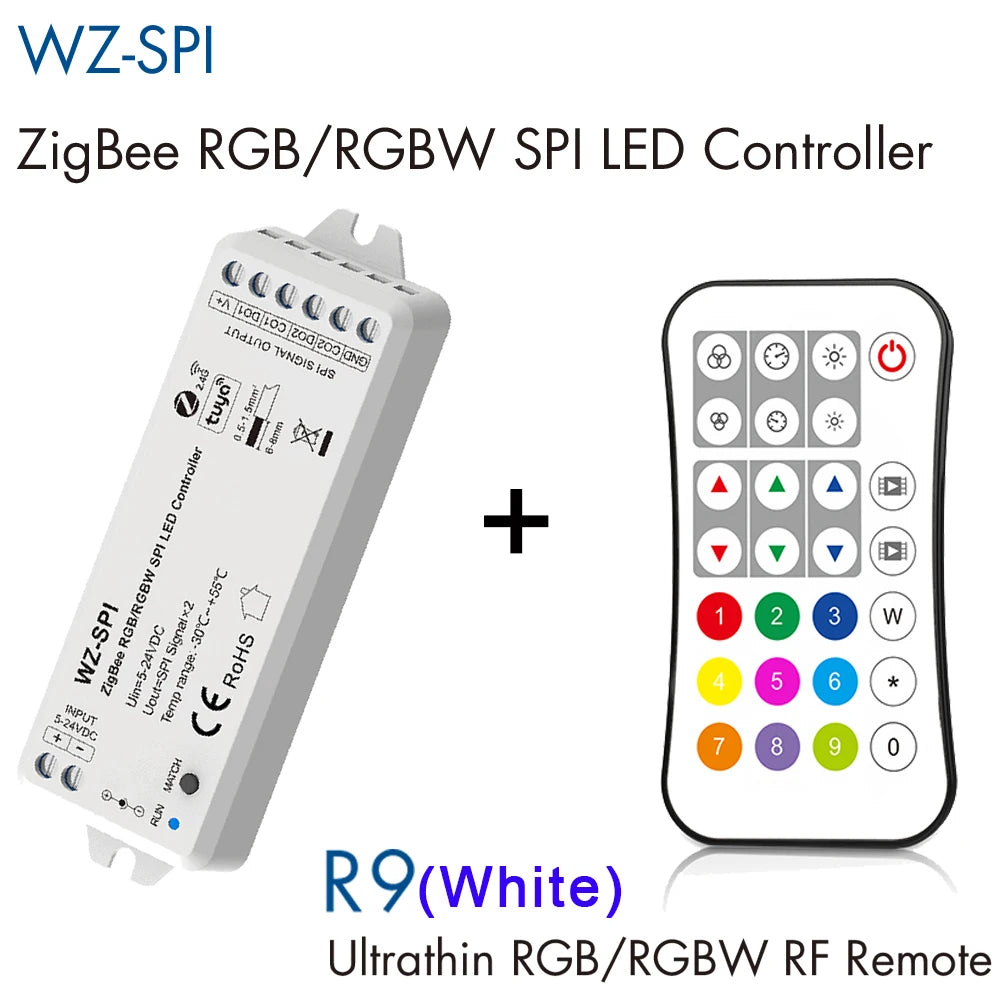 Skydance WZ-SPI Tuya Zigbee SPI Controller for RGB RGBW Pixel LED Strip RF Remote Control WS2811 2812 Addressable Tape 5V-24V DC