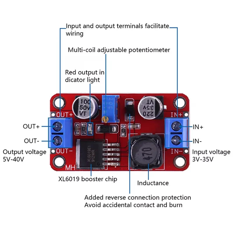 1/3/5/10PCS XL6019 DC-DC Step-Up Boost Converter Module Adjustable Power Supply Module XL6009 Upgrade LM2577 5V 12V 24V