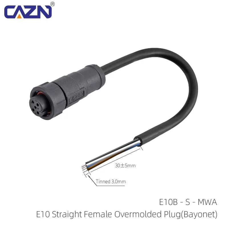 CAZN Plastic Straight Angled Male Female Circular Connectors E10 Waterproof Bayonet Connector 2-12 Pin with Unshielded PVC Wire