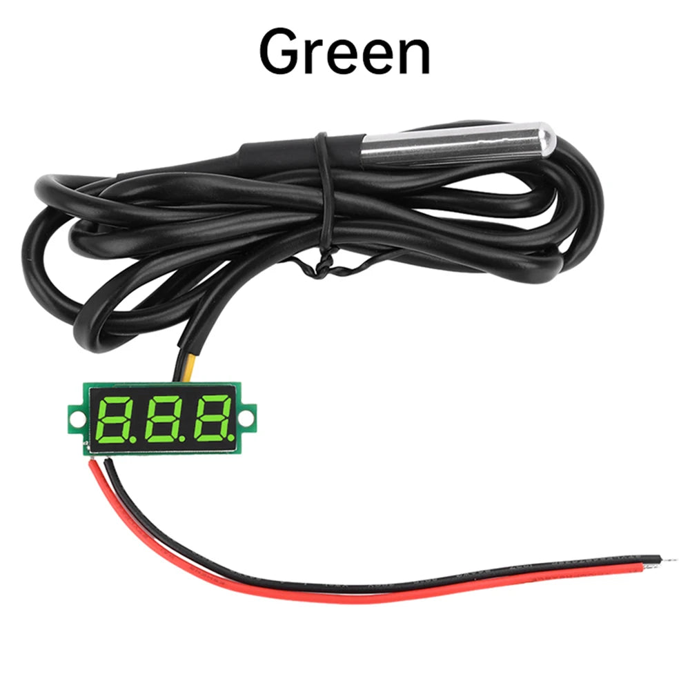 DC4-28V 0.28-inch Mini Two-Line Digital Thermometer Tester LED Display DS18B20 Waterproof Metal Probe -50 ℃~125 ℃