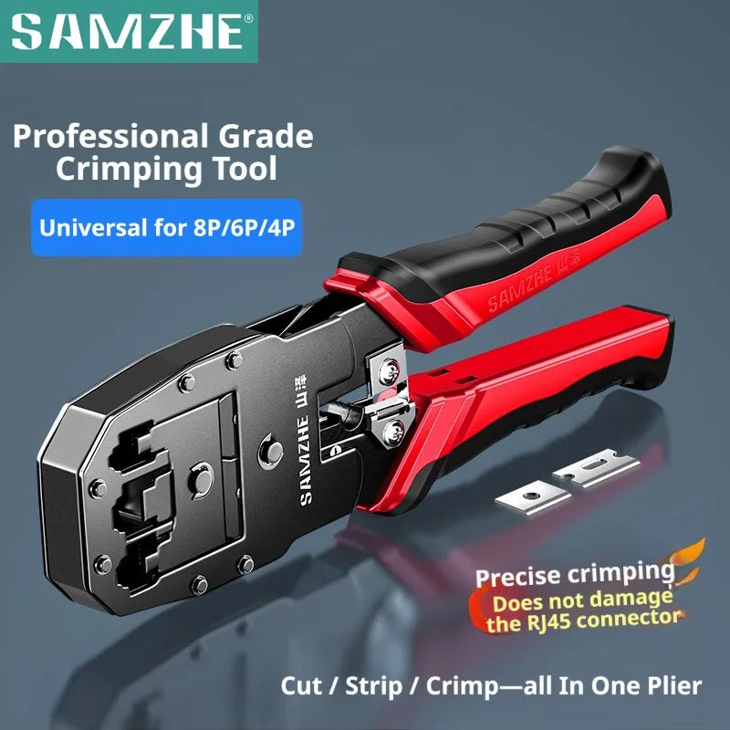 SAMZHE RJ45 Crimper Tools Crimping Pliers Ethernet Network Cable Crimper Cutter for 8P/6P/4P RJ45 RJ11 Precise Stripper Plier