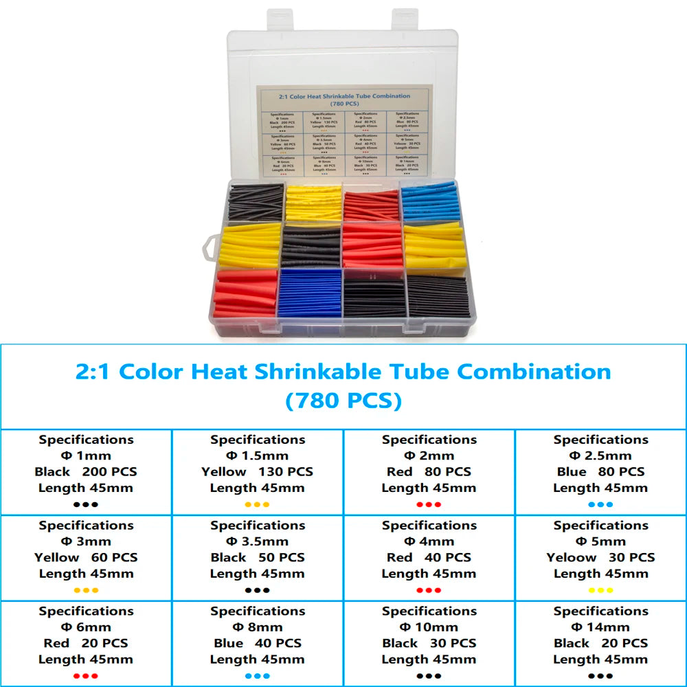 127-800 Pcs Boxed Heat Resistant Tubing Heat Shrinkable Tubing Heat Shrink Packaging Kit Electrical Connection Cable Protection