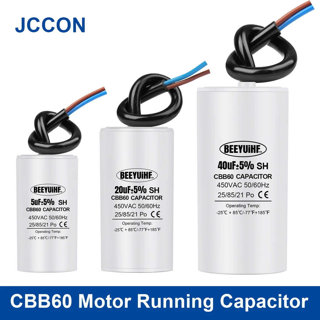 1Pcs CBB60 Starting Capacitor 3uF~80uF Motor Capacitor 50 / 60Hz 450VAC with cable for electric motor/washing machine