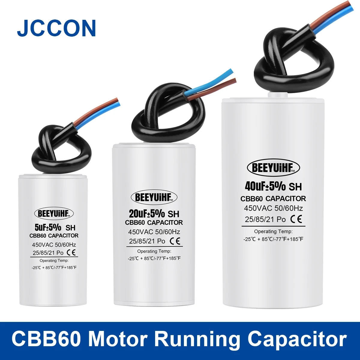 1Pcs CBB60 Starting Capacitor 3uF~80uF Motor Capacitor 50 / 60Hz 450VAC with cable for electric motor/washing machine