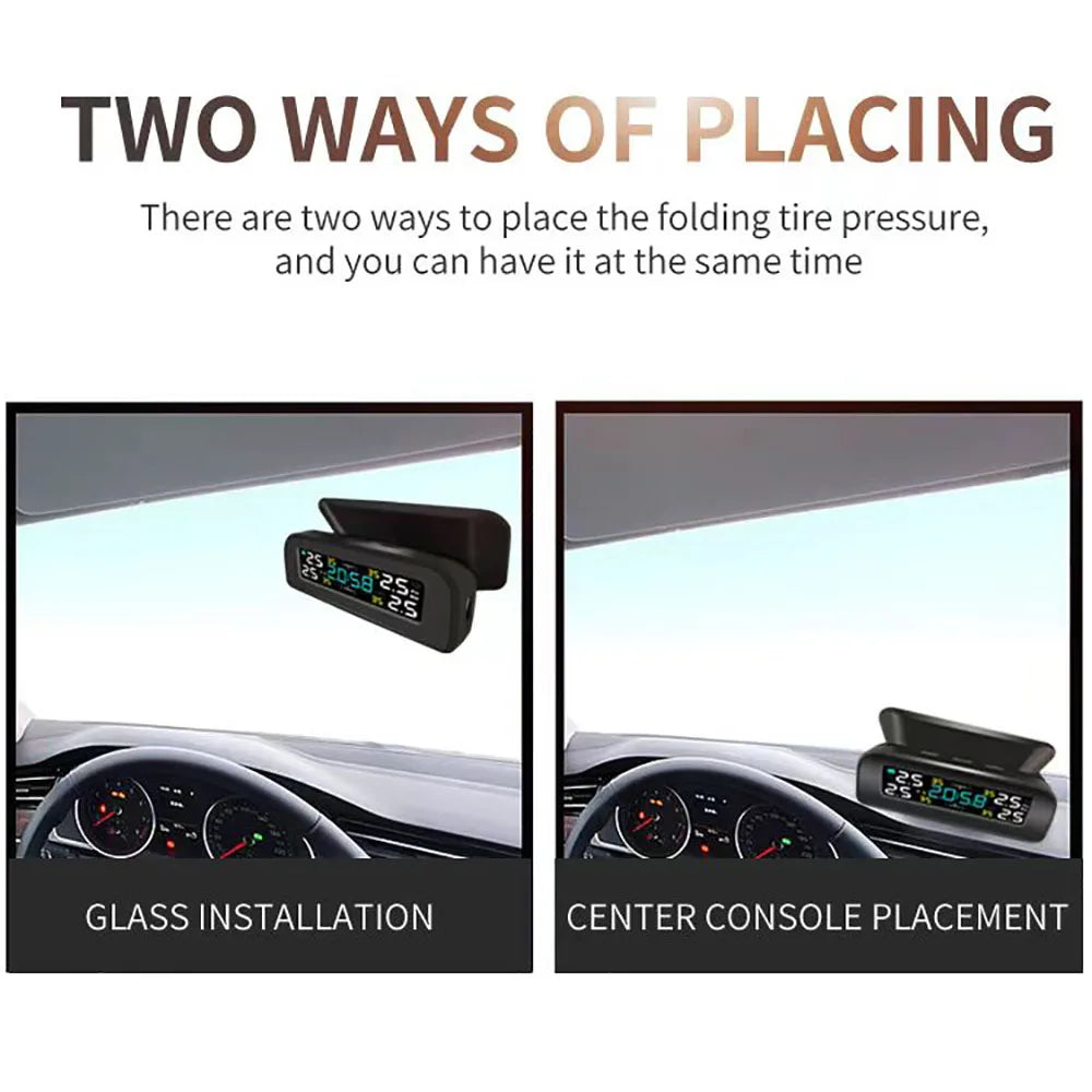 Solar Power TPMS Car Tire Pressure Monitoring System Alarm Tyre Air Pressure Meter Gauge Temperature Warning With 4 Sensors