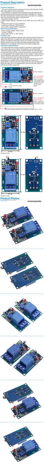 5V 12V Light Photoswitch Sensor Switch LDR Photoresistor Relay Module Light Detection Photosensitive Sensor Board For Arduino