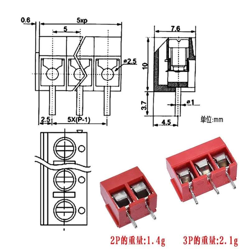 10/20PCS PCB Terminal Block Connector Pitch 5.0mm KF301 Straight Pin 2P 3P Screw PCB Terminal Blocks Connector Assortment Kit