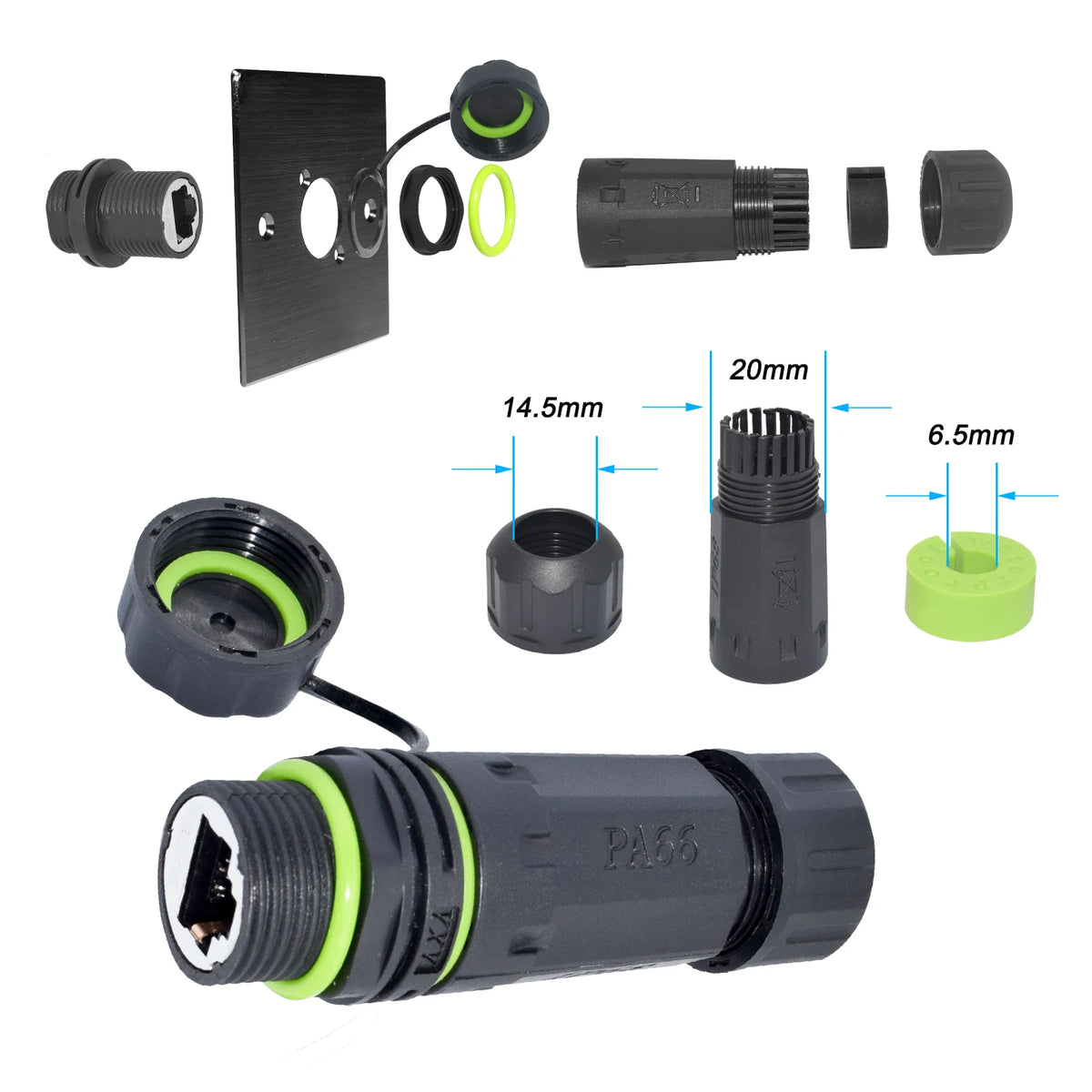 YXY RJ45 Docking Connector Ethernet Network Panel Mount Waterproof IP68 Header Outdoor Broadband Network Cable Extender