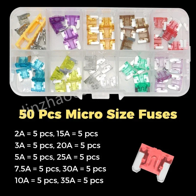 100/50pcs Car Truck Micro Blade Fuses 2A 3A 5A 7.5A 10A 15A 20A 25A 30A 35A AMP Plastic Box Assortment with Clip
