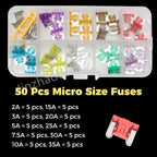 100/50pcs Car Truck Micro Blade Fuses 2A 3A 5A 7.5A 10A 15A 20A 25A 30A 35A AMP Plastic Box Assortment with Clip