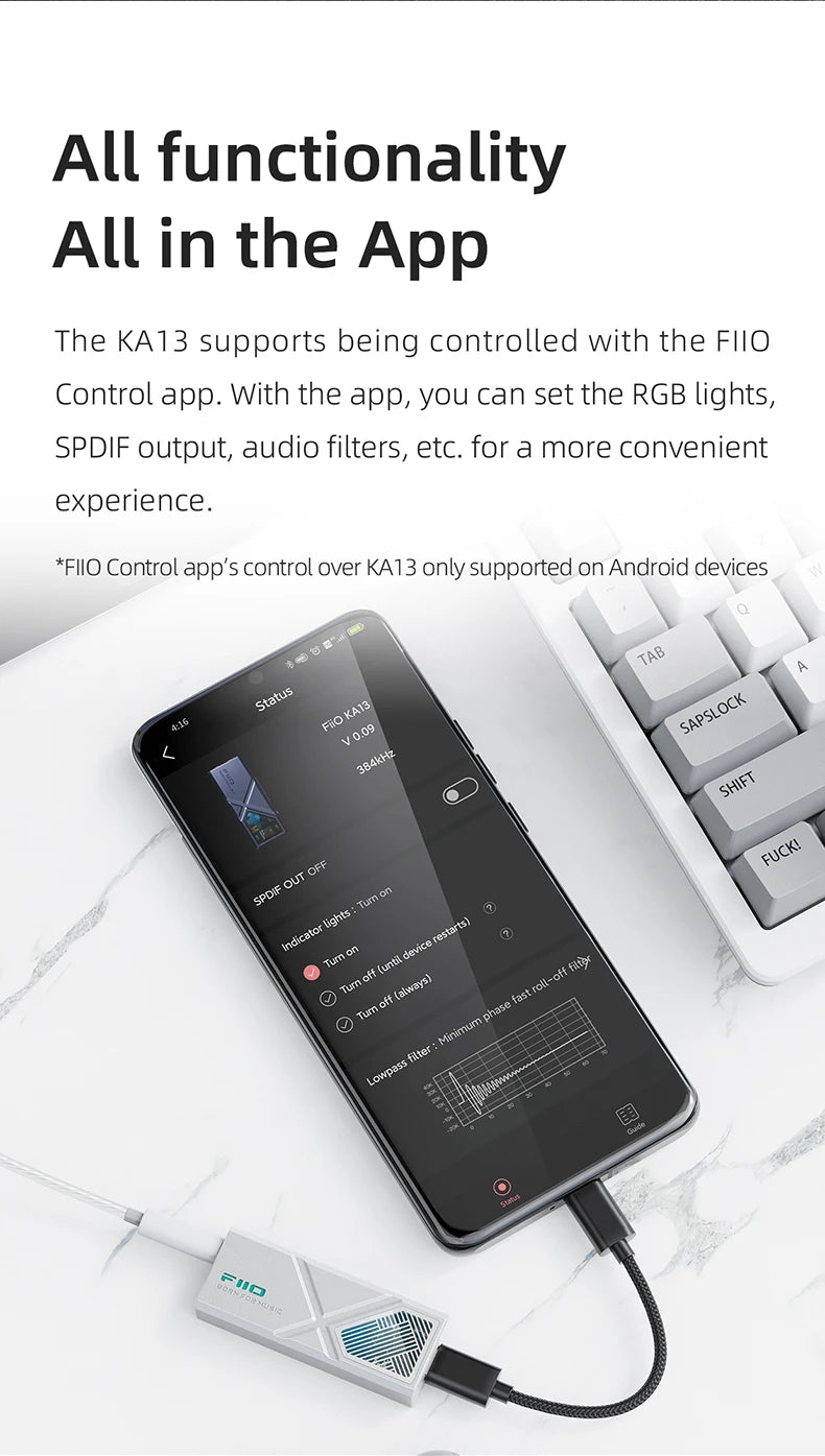 FiiO KA13 Dual CS43131 Portable DAC Amplifier for IOS/Android 3.5mm and 4.4mm Balanced Output, 550mW high Power