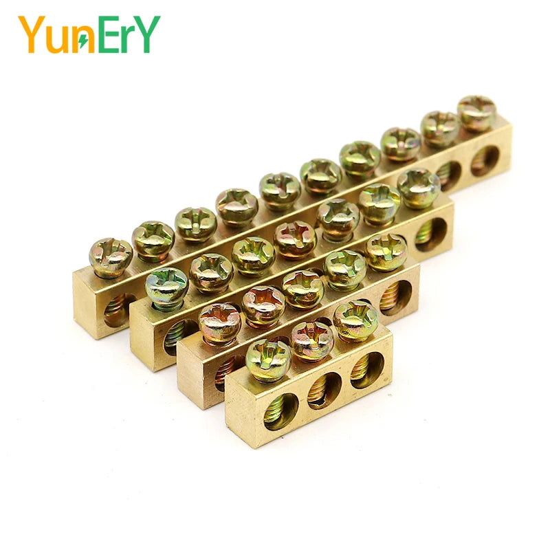 1 PCS Multi Specification Brass Ground Strip 5/6/7/8/9/10/12/15/20 Hole Brass Rod Grounding Terminal Ground Bar Terminal Strip