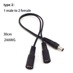 2 Way DC Power Adapter Cable 5.5mm X 2.1mm 1 Male to 2 Female 2 Male Splitter Connector Plug Extension for CCTV LED Strip Light